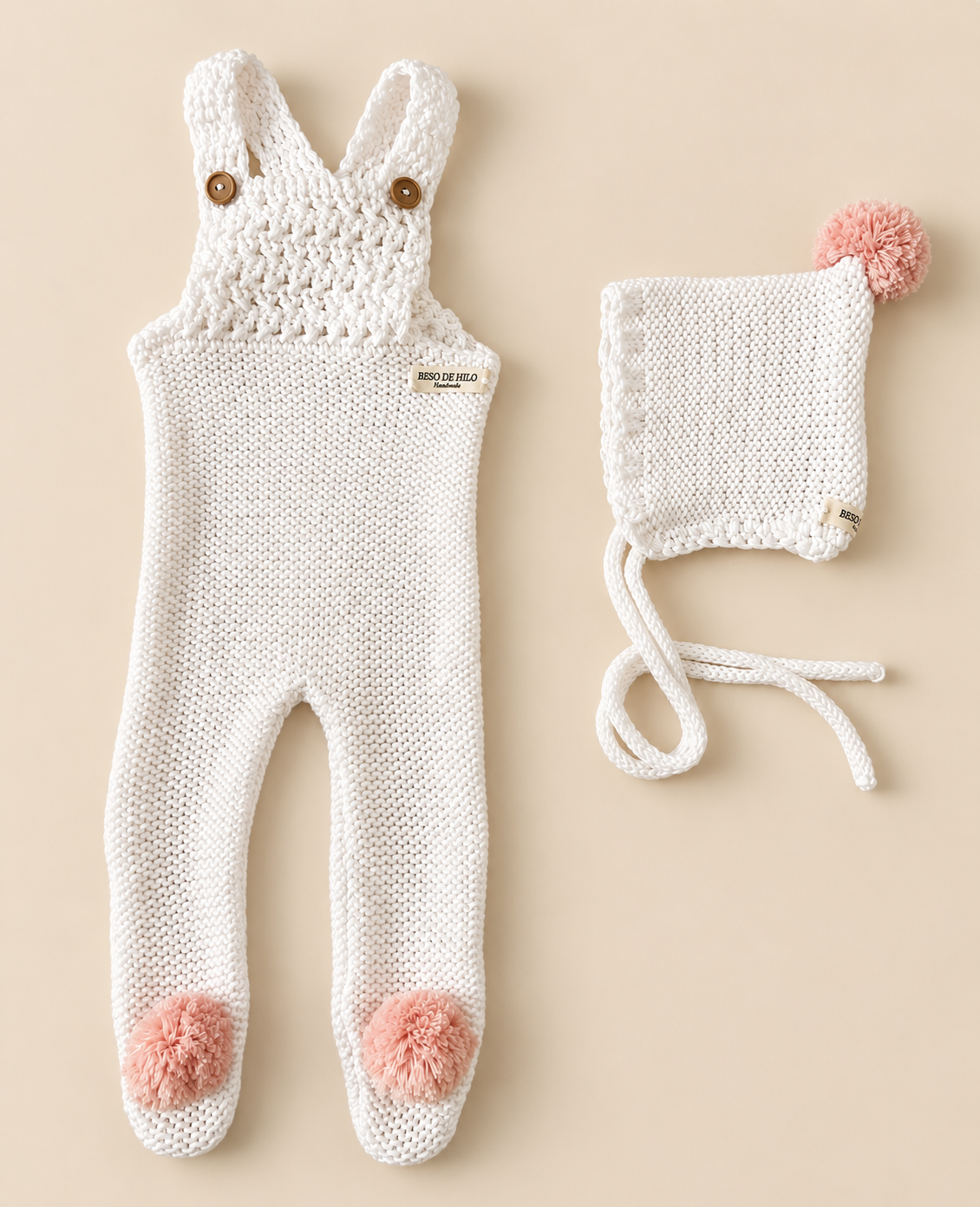 Peto Crochet Blanco Pompón en Rosa Empolvado